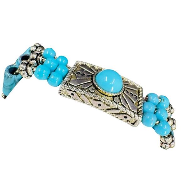 Premier Designs Bracelet Three Strands Blue Multi-Shape Beads Silver Plated 7.5" - Picture 9 of 13